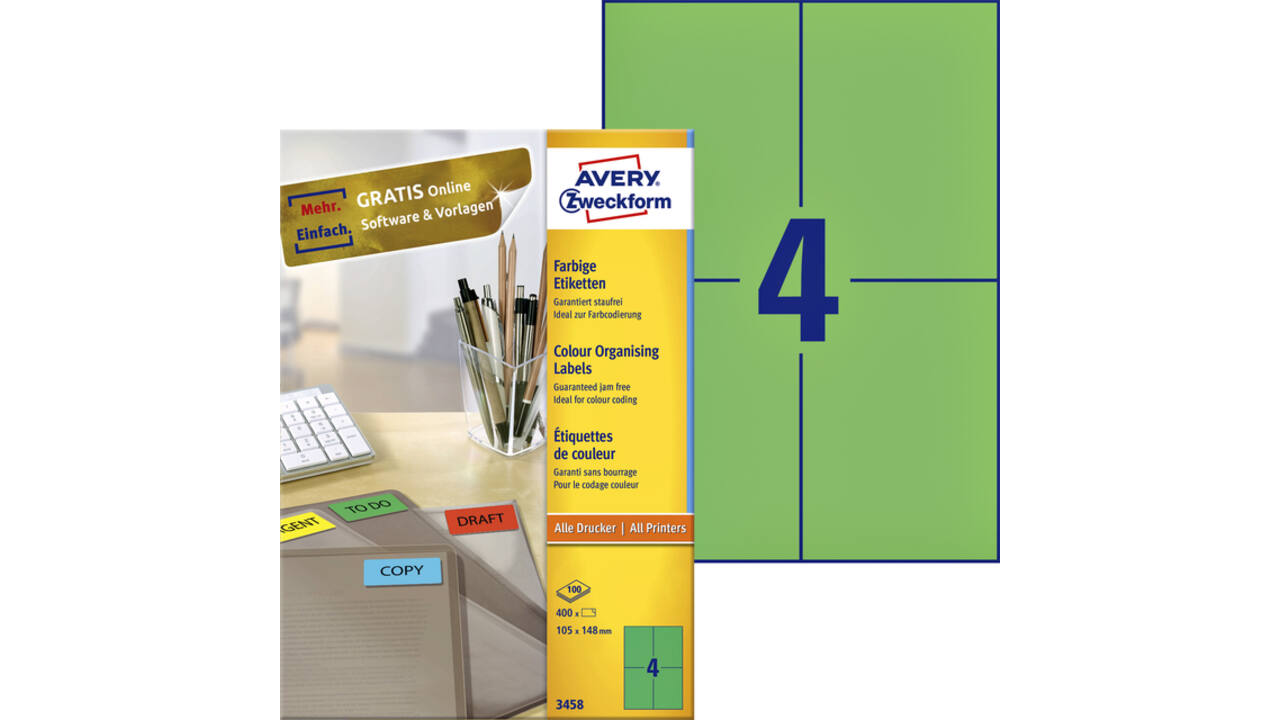 Etiket Avery 3458 105x148mm A6 groen 400 stuks