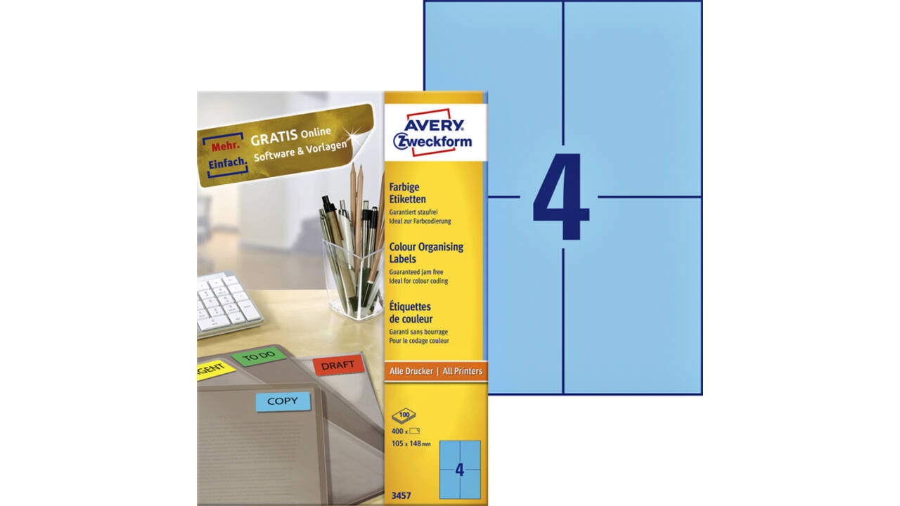 Etiket Avery 3457 105x148mm A6 blauw 400 stuks