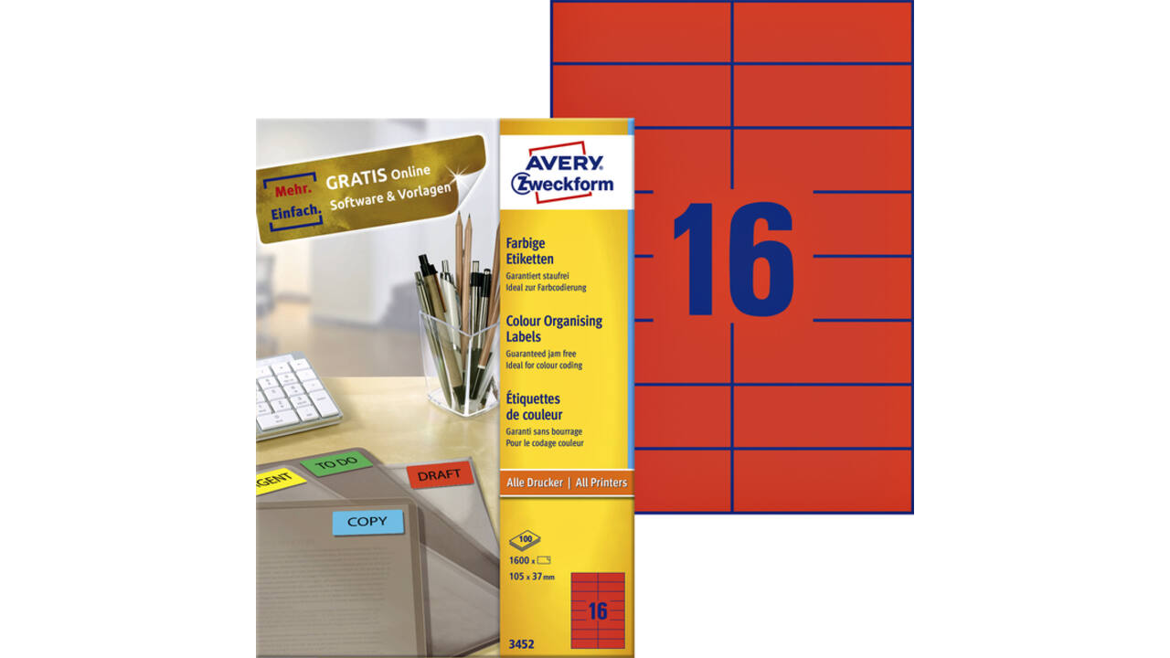 Etiket Avery 3452 105x37mm rood 1600 stuks