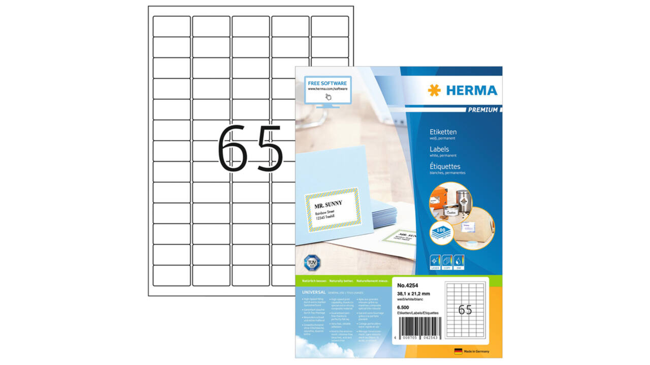 Etiket HERMA 4254 38.1x21.2mm premium wit 6500 stuks