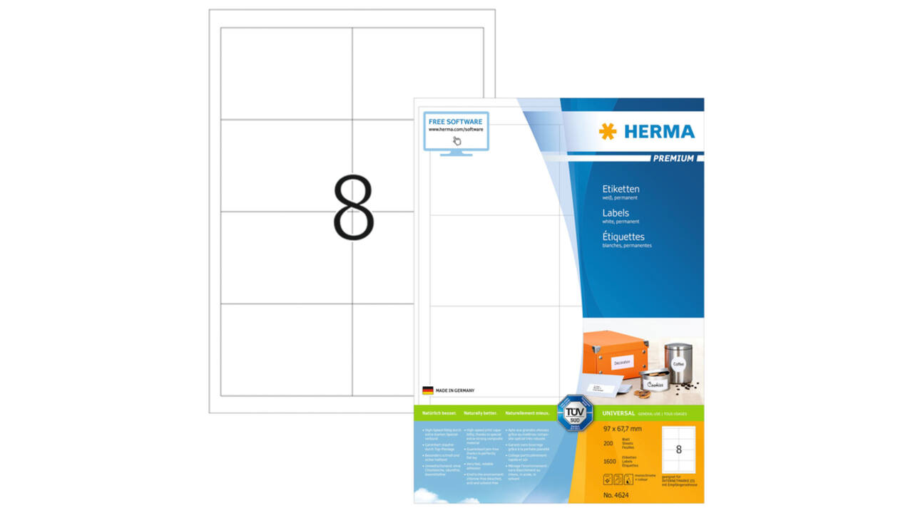 Etiket HERMA 4624 97x67.7mm premium wit 1600 stuks