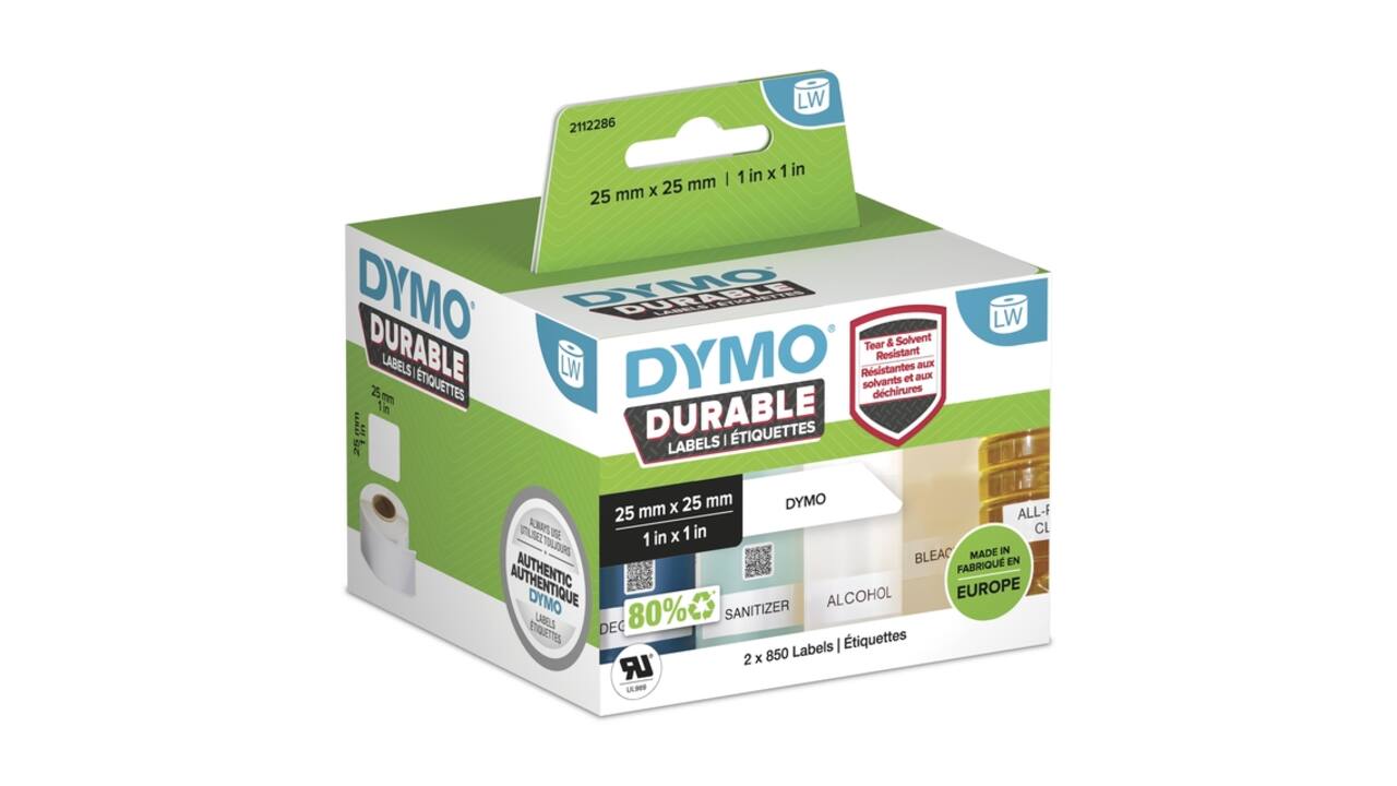 Etiket Dymo LabelWriter industrieel 25x25mm 2 rollen á 850 stuks wit