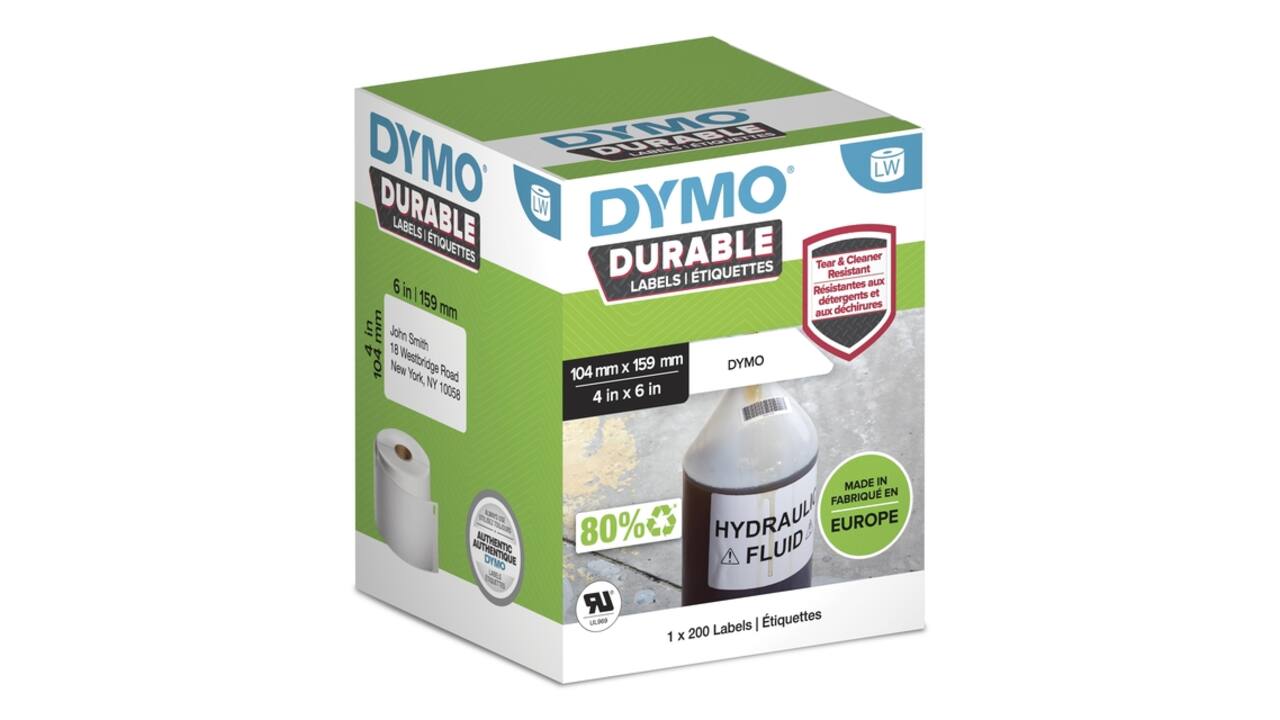 Etiket Dymo LabelWriter industrieel 104x159mm 1 rol á 200 stuks wit
