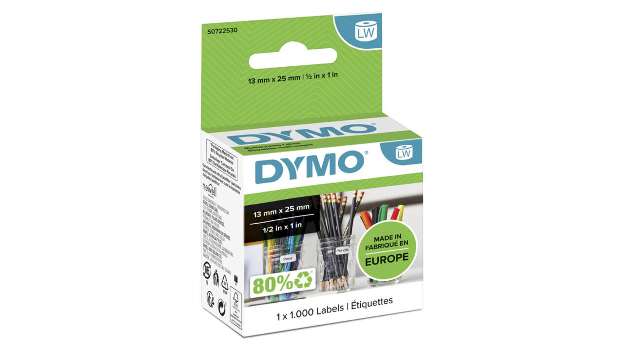 Etiket Dymo LabelWriter multifunctioneel 13x25mm 1 rol á 1000 stuks wit