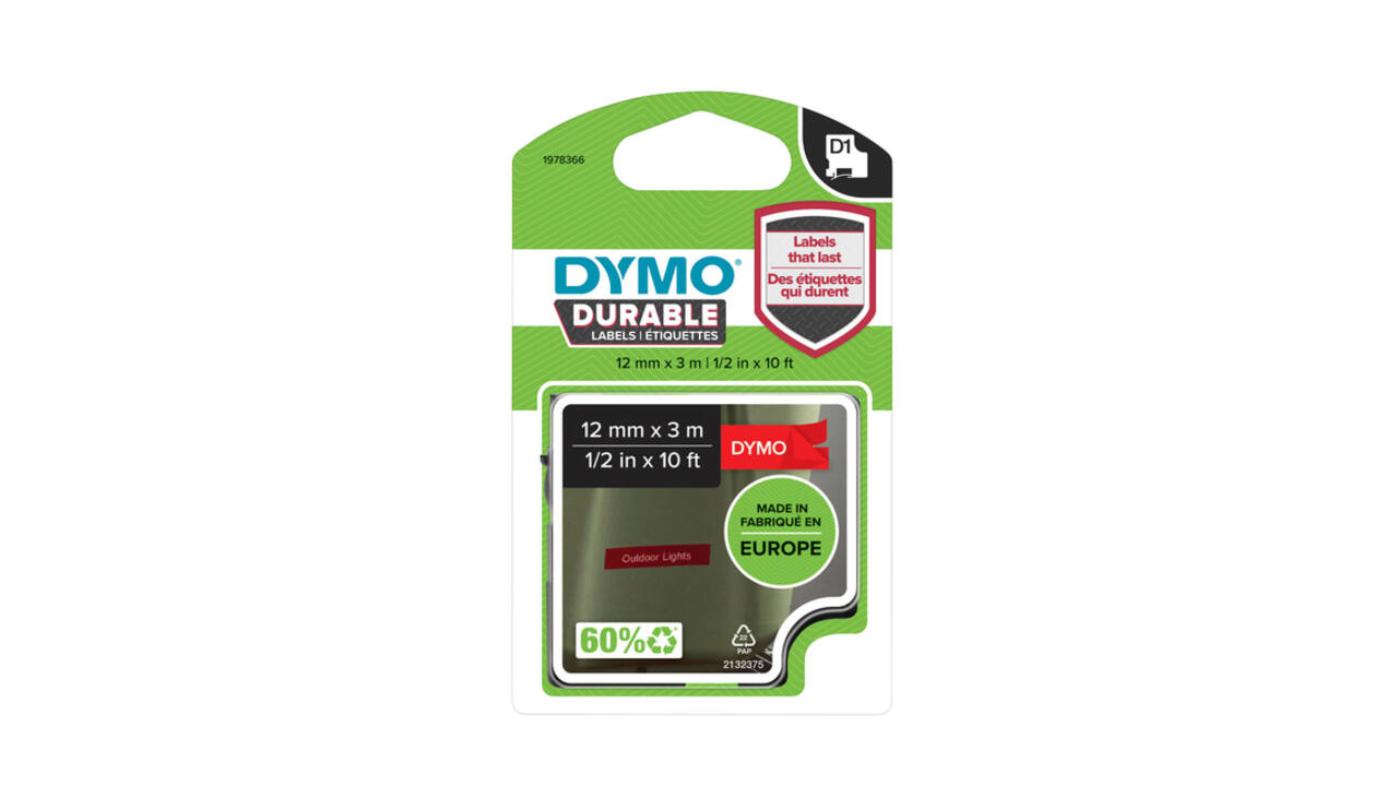Labeltape Dymo LabelManager D1 polyester 12mm wit op rood