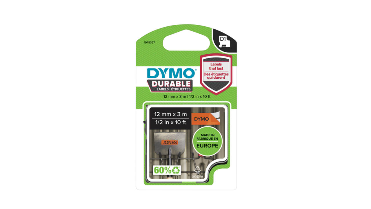 Labeltape Dymo LabelManager D1 polyester 12mm zwart op oranje