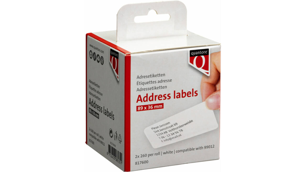 Labeletiket Quantore 99012 36x89mm adres wit 2 rollen
