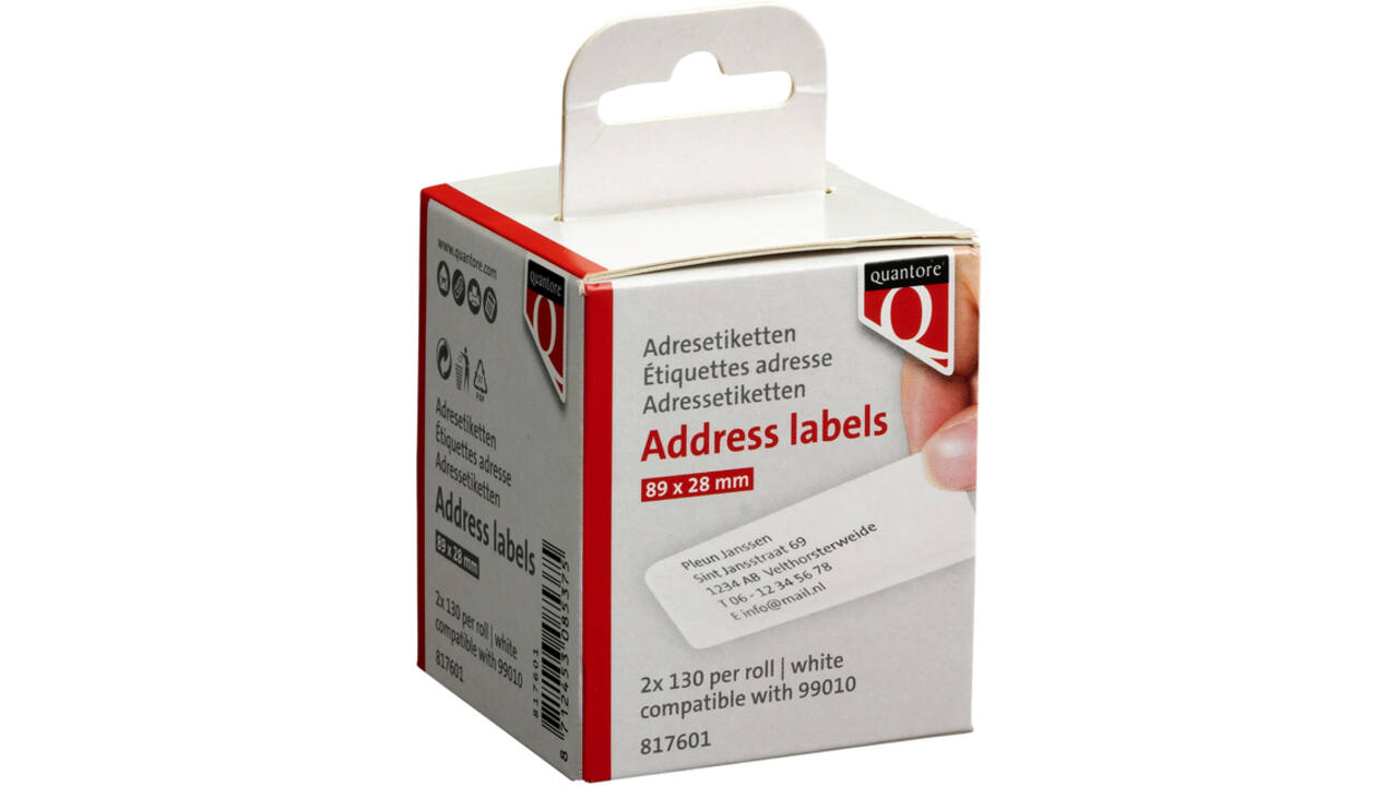 Labeletiket Quantore 99010 28x89mm adres wit 2 rollen