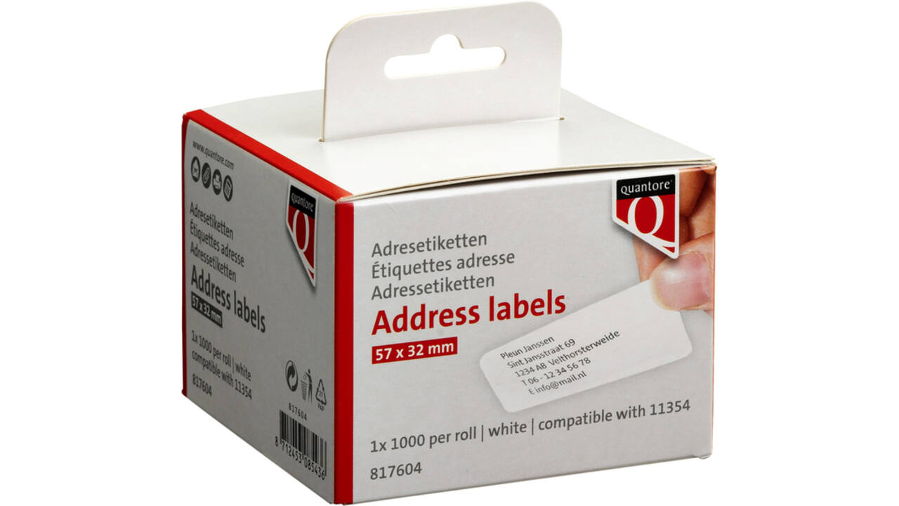Labeletiket Quantore 11354 57mmx32mm adres wit 1000 stuks