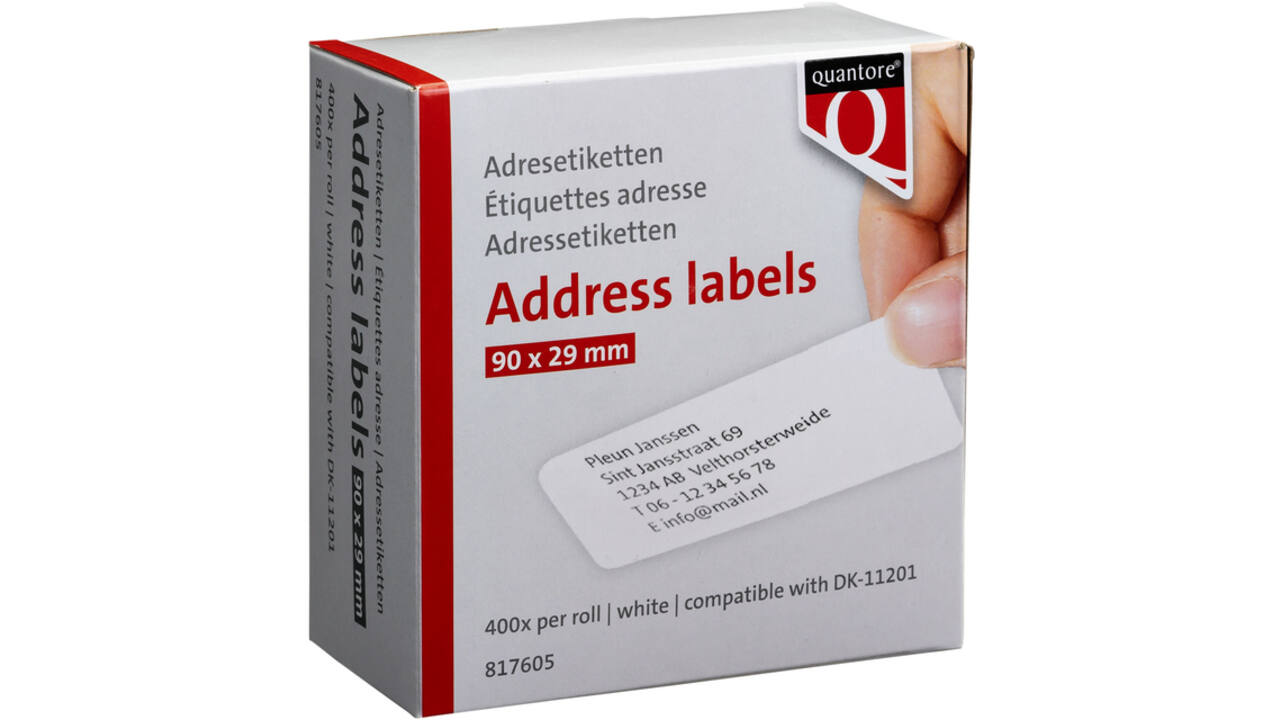 Labeletiket Quantore DK-11201 29x90mm adres wit 400 stuks