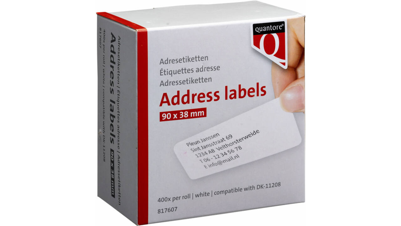 Labeletiket Quantore DK-11208 38x90mm adres wit 400 stuks