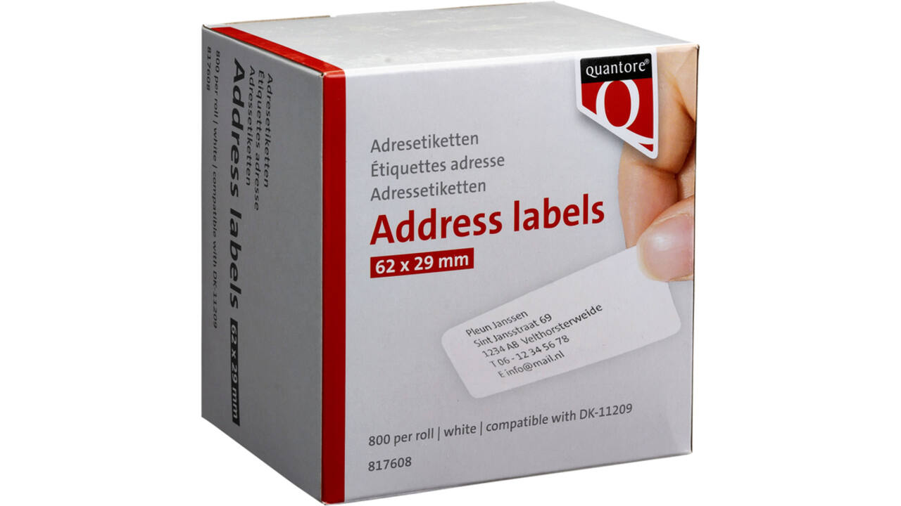 Labeletiket Quantore DK-11209 29x62mm adres wit 800 stuks