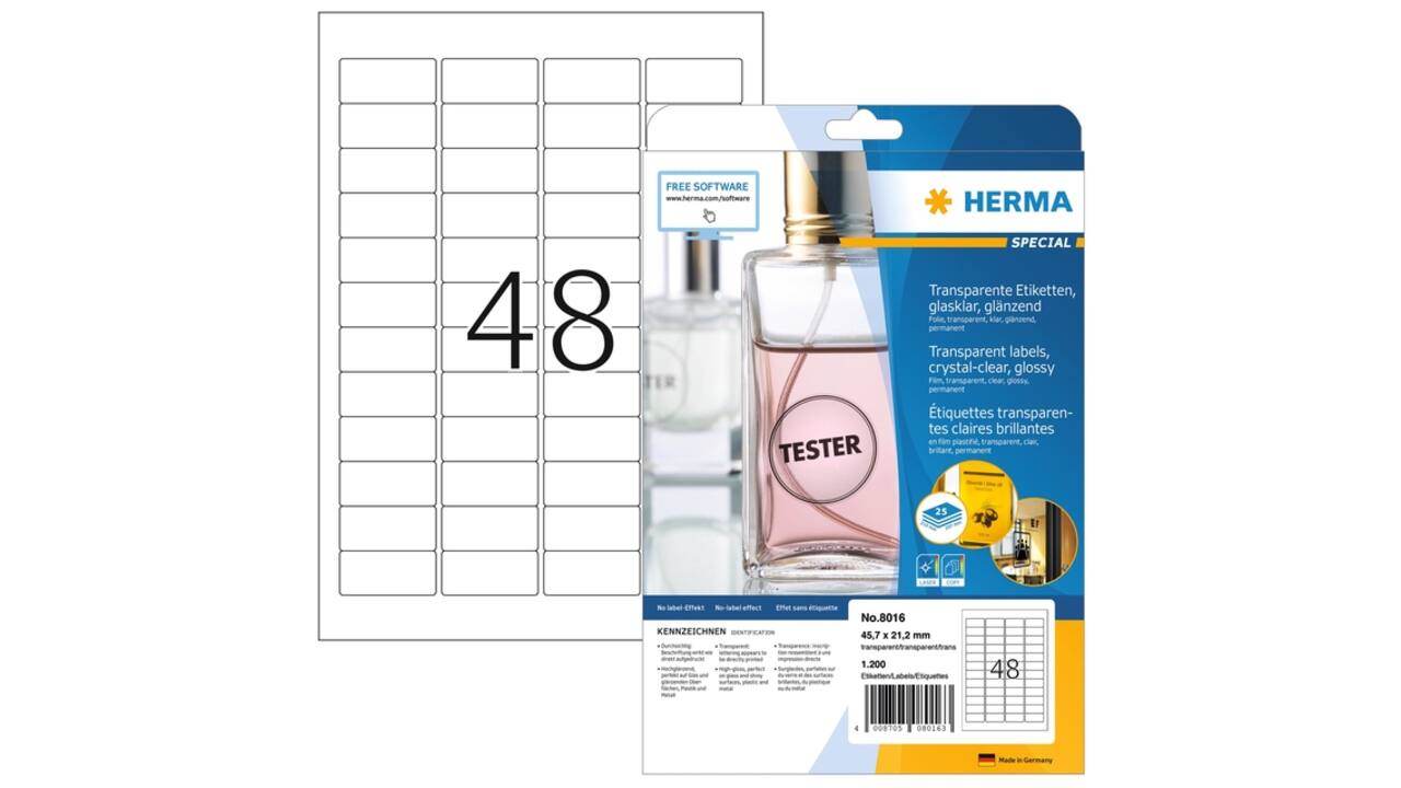 Etiket HERMA 8016 45.7x21.2mm transparant 1200 stuks