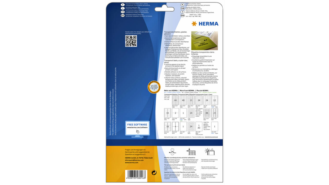 Etiket HERMA 8016 45.7x21.2mm transparant 1200 stuks