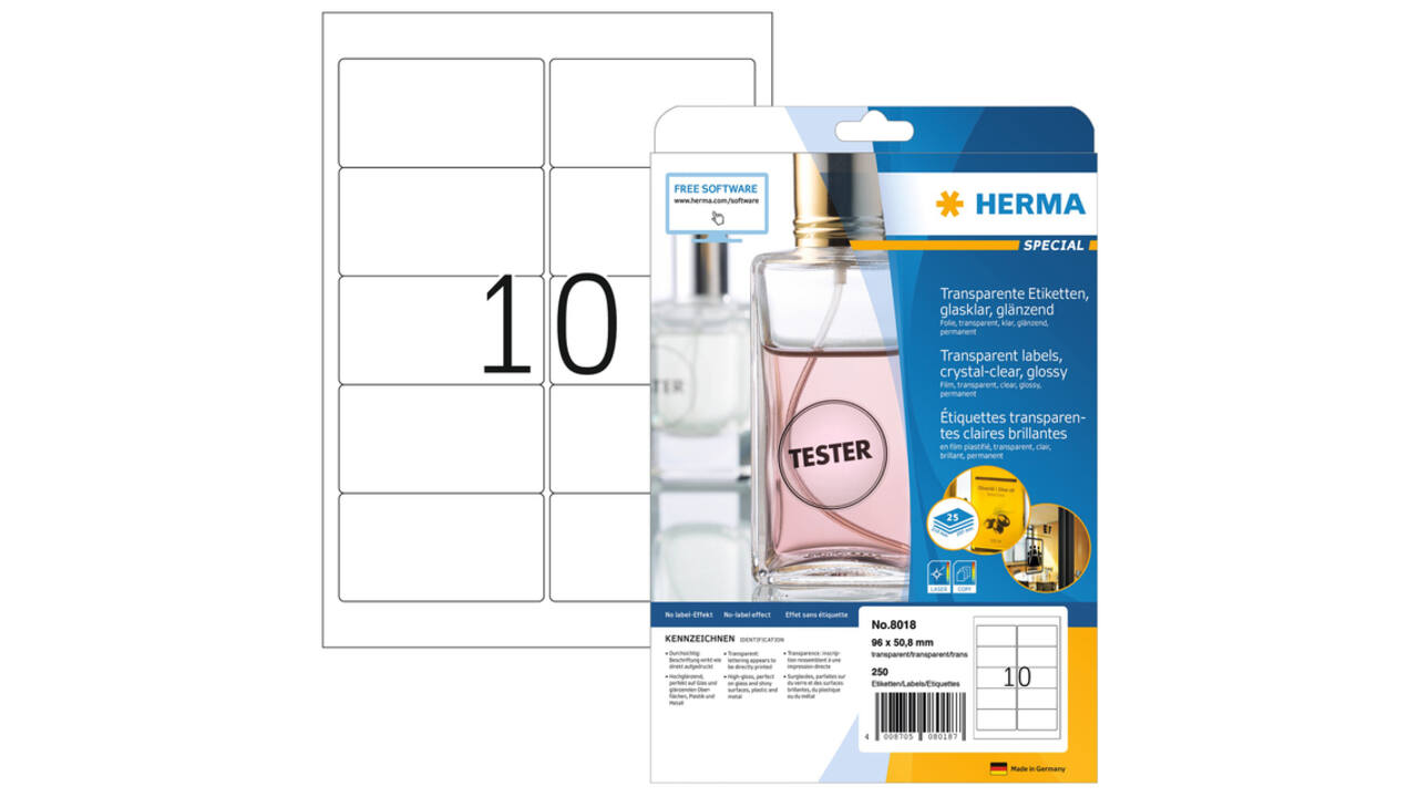 Etiket HERMA 8018 96x50.8mm transparant 250 stuks