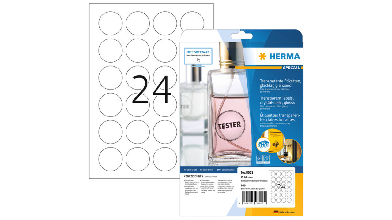 Etiket HERMA 8023 40mm rond transparant 600 stuks