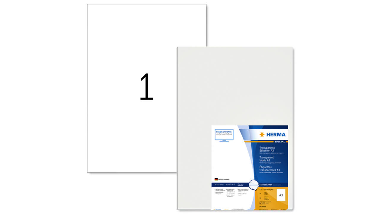 Etiket HERMA 8694 A3 297x420mm transparant 50 stuks