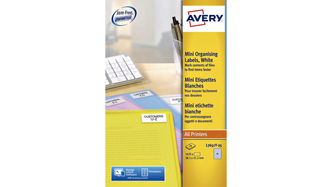 Etiket Avery L7651Y-25 38.1x21.2mm neon geel 1625 stuks