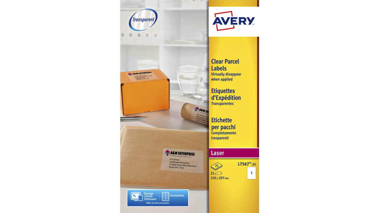 Etiket Avery L7567-25 210x297mm transparant 25 stuks