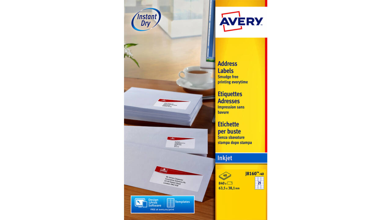 Etiket Avery J8160-25 63.5x38.1mm wit 525 stuks