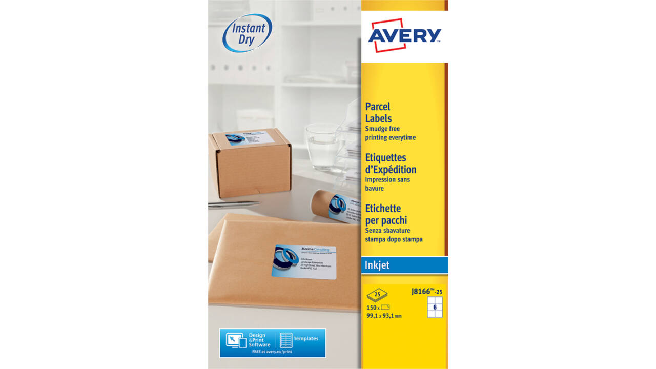 Etiket Avery J8166-25 99.1x93.1mm wit 150 stuks