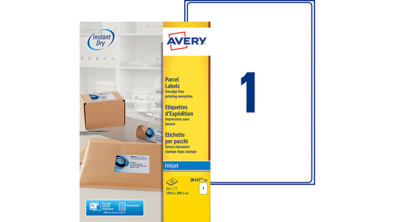 Etiket Avery J8167-25 199.6x289.1mm wit 25 stuks