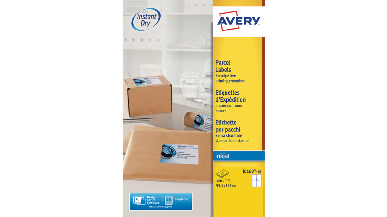 Etiket Avery J8169-25 99.1x139mm wit 100 stuks