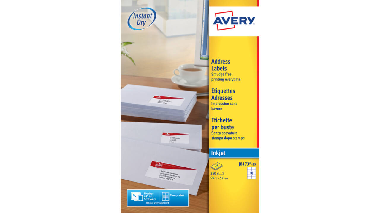Etiket Avery J8173-25 99.1x57mm wit 250 stuks