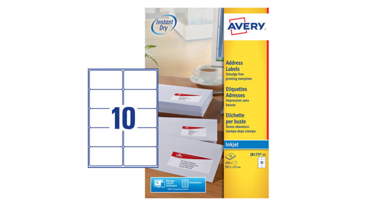 Etiket Avery J8173-25 99.1x57mm wit 250 stuks