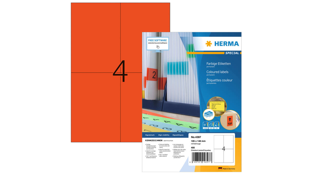 Etiket HERMA 4397 105x148mm A6 rood 400 stuks