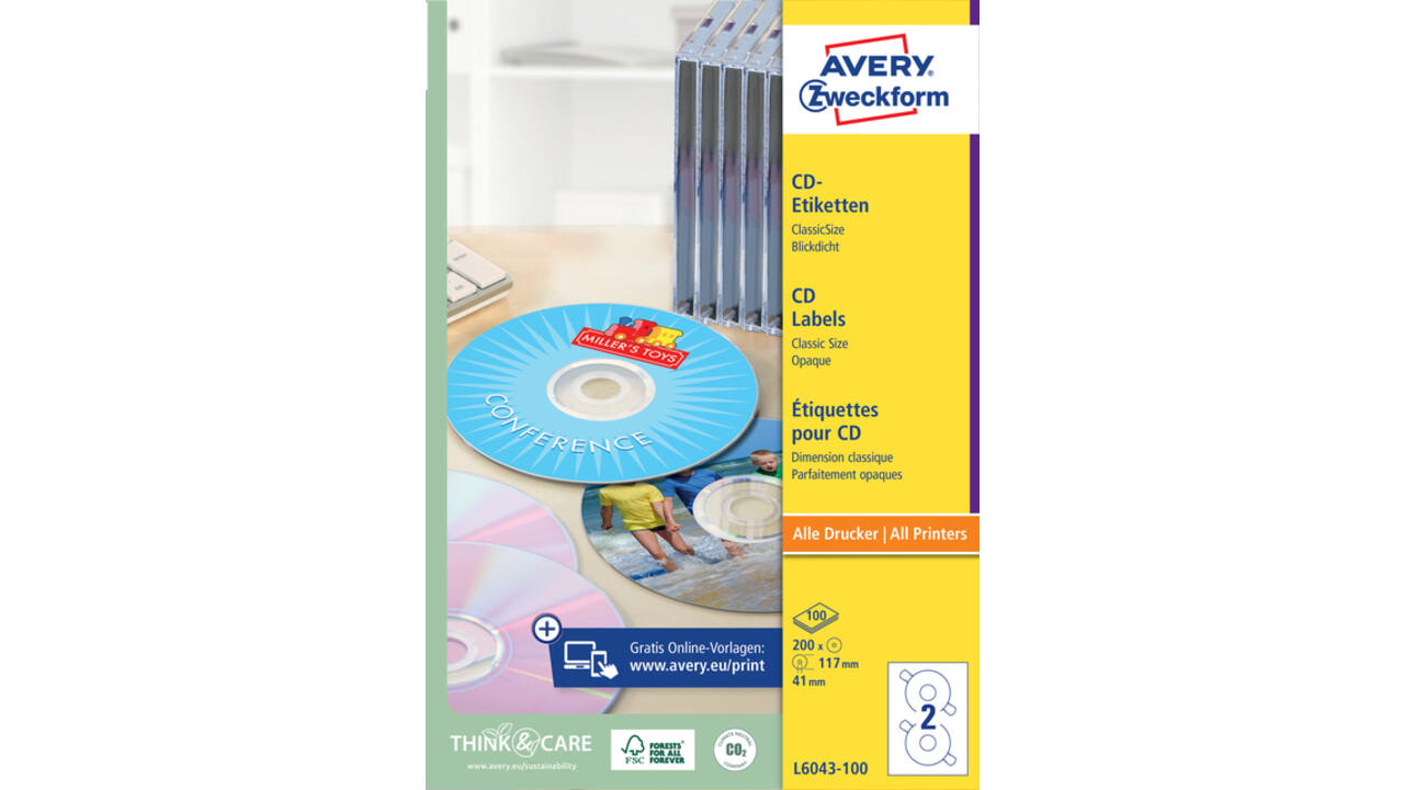 Etiket Avery L6043-100 CD wit 200 stuks