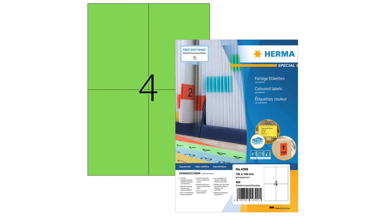 Etiket HERMA 4399 105x148mm A6 groen 400 stuks