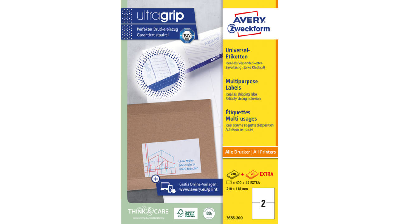 Etiket Avery 3655-200 210x148mm A5 wit 400 stuks