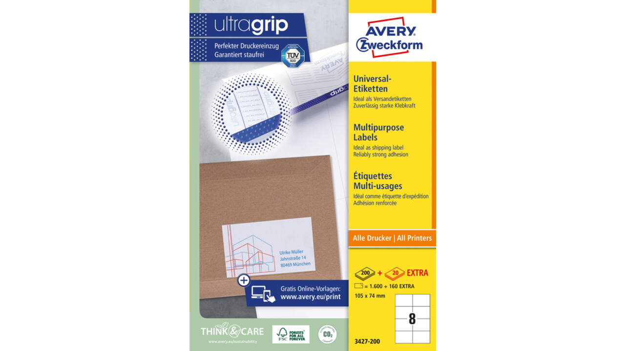 Etiket Avery 3427-200 105x74mm wit 1600 stuks