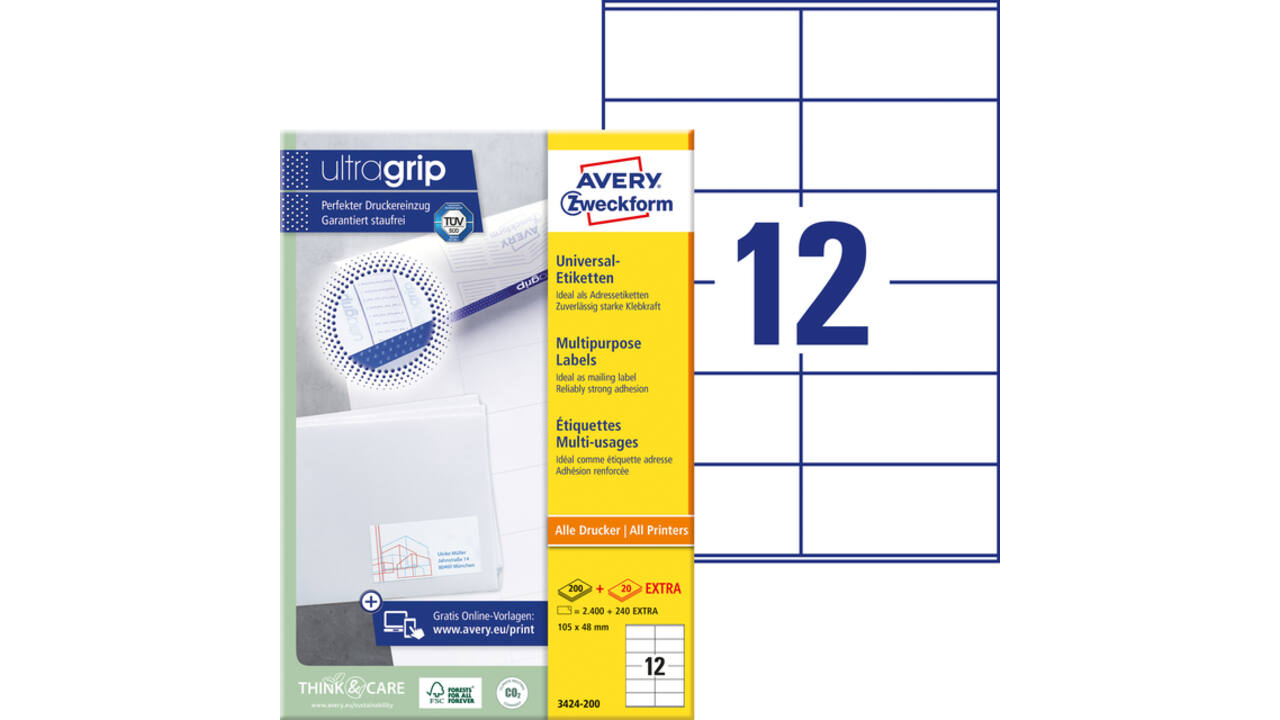 Etiket Avery 3424-200 105x48mm wit 2400 stuks