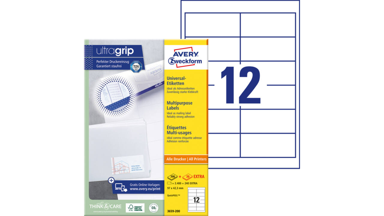 Etiket Avery 3659-200 97x42.3mm wit 2400 stuks
