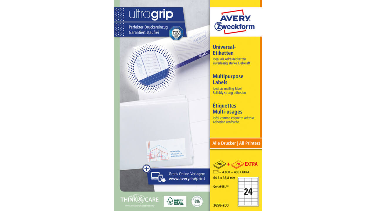 Etiket Avery 3658 64.6x33.8mm wit 4800 stuks