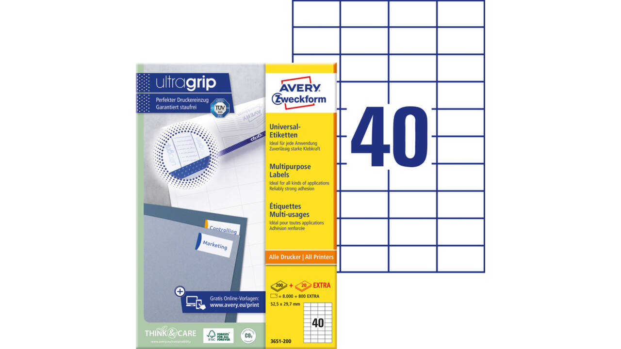 Etiket Avery 3651-200 52.5x29.7mm wit 8000 stuks