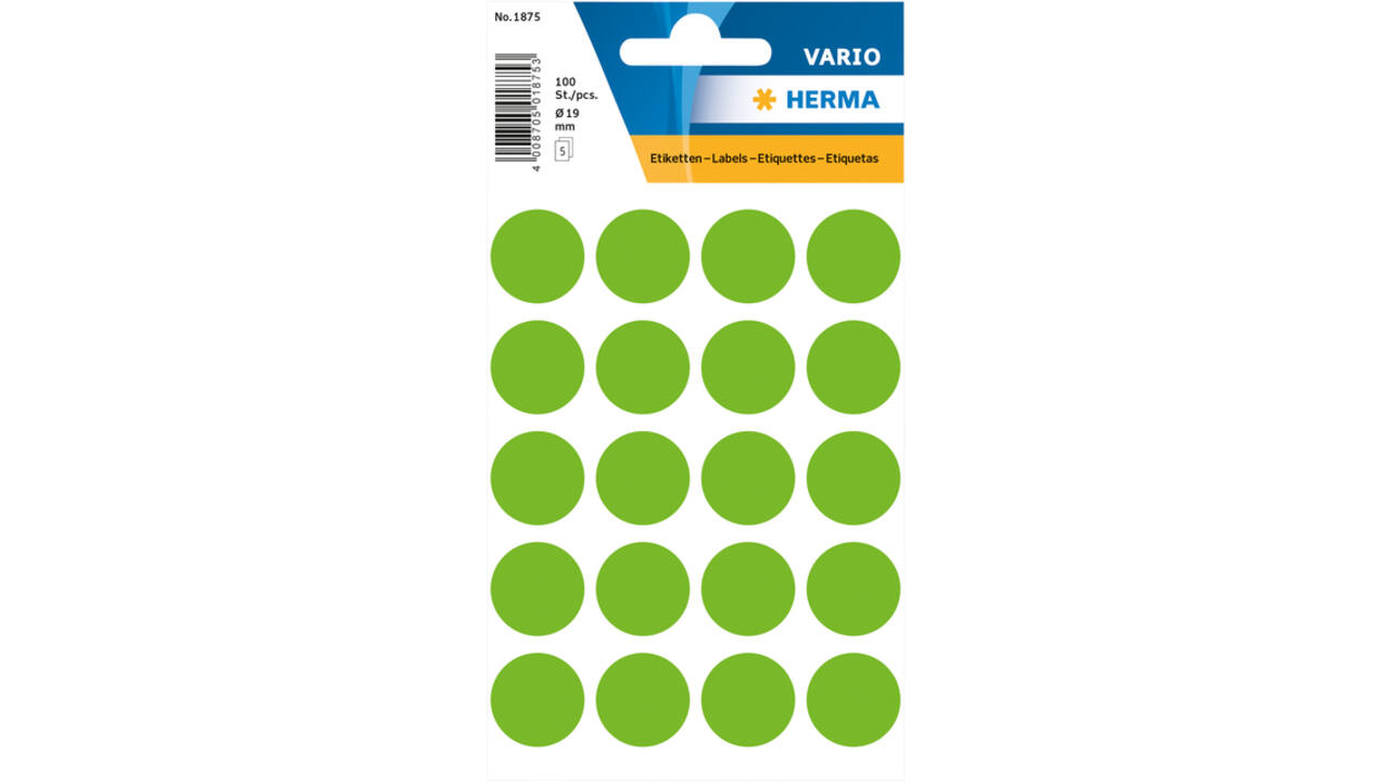 Etiket HERMA 1875 rond 19mm groen 100 stuks