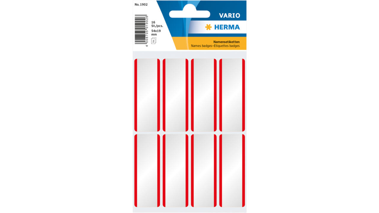 Naambadge etiket HERMA 1902 54x19mm wit/rood 16 stuks