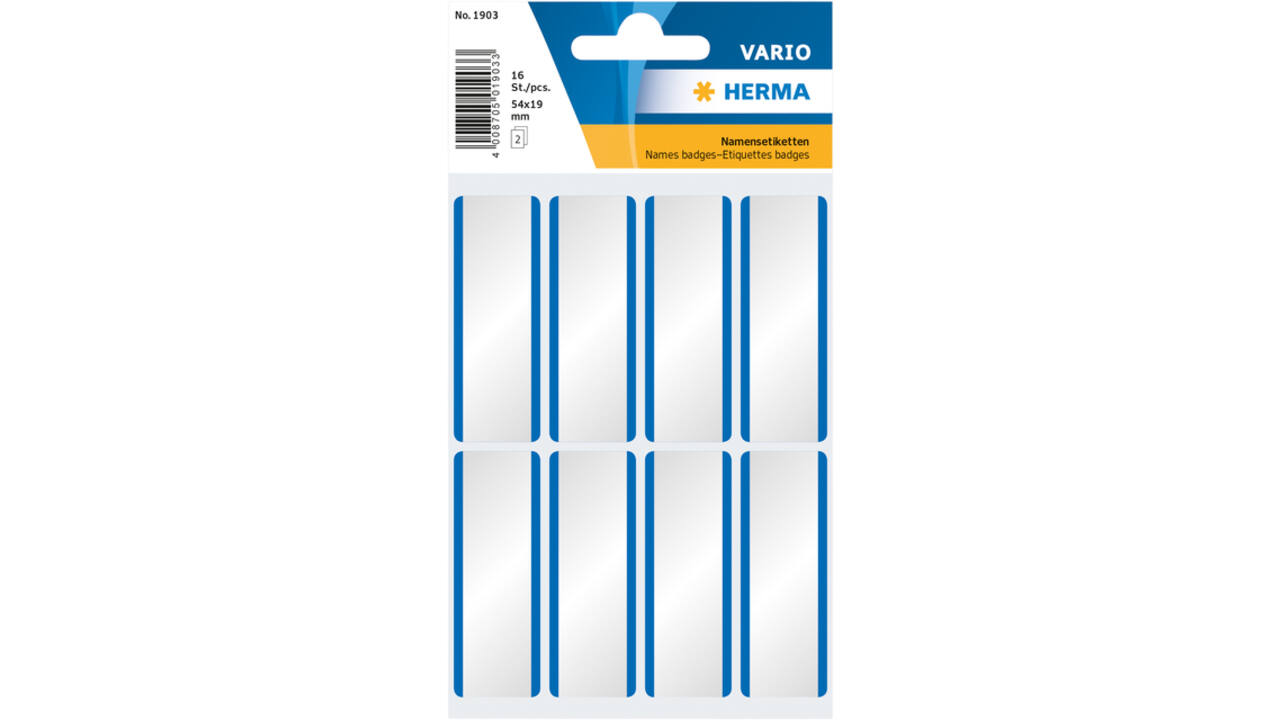 Naambadge etiket HERMA 1903 54x19mm wit/blauw 16 stuks