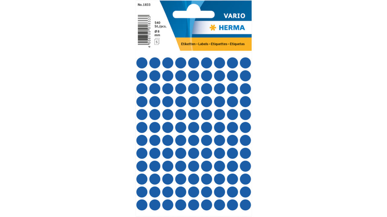 Etiket HERMA 1833 rond 8mm donkerblauw 540 stuks