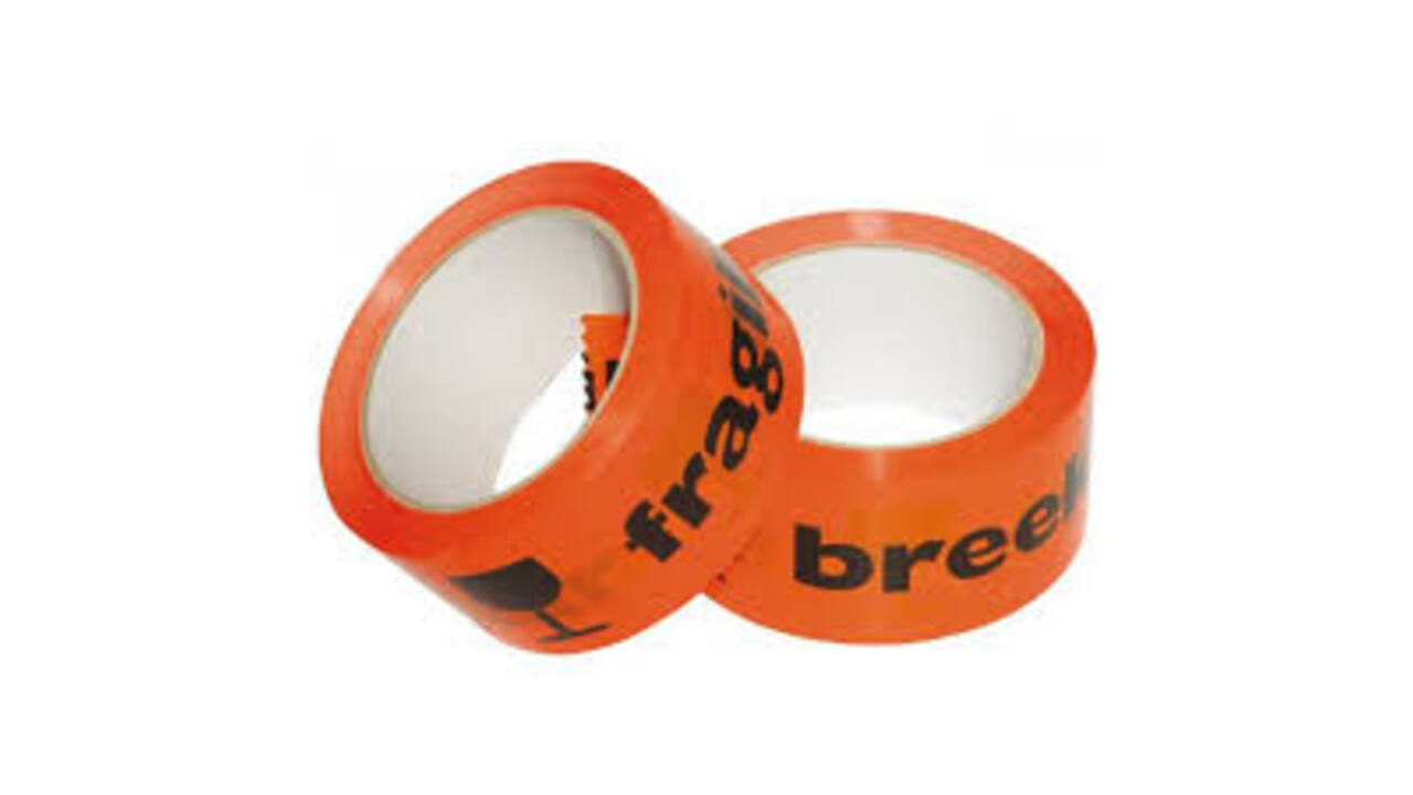 Waarschuwingstape IEZZY breekbaar 50mmx66m oranje/zwart