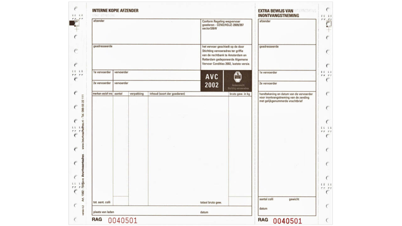 Vrachtbrief IEZZY BVA 1562 240x200mm 4voud 100stuks