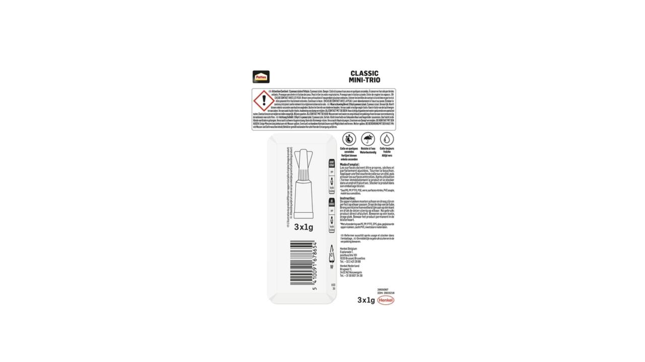 Secondelijm Pattex Classic mini trio tube 3x1gram op blister