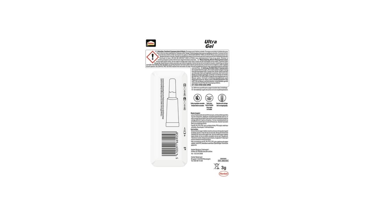 Secondelijm Pattex Ultra GEL tube 3 gram op blister