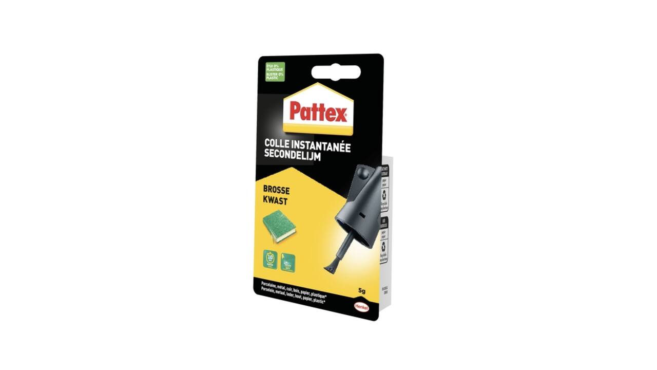 Secondenlijm Pattex met kwast flacon 5 gram op blister