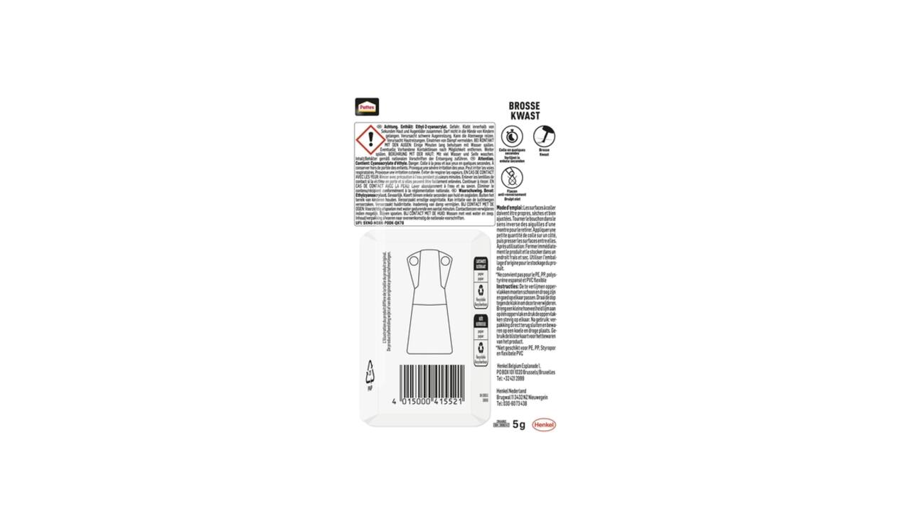 Secondenlijm Pattex met kwast flacon 5 gram op blister