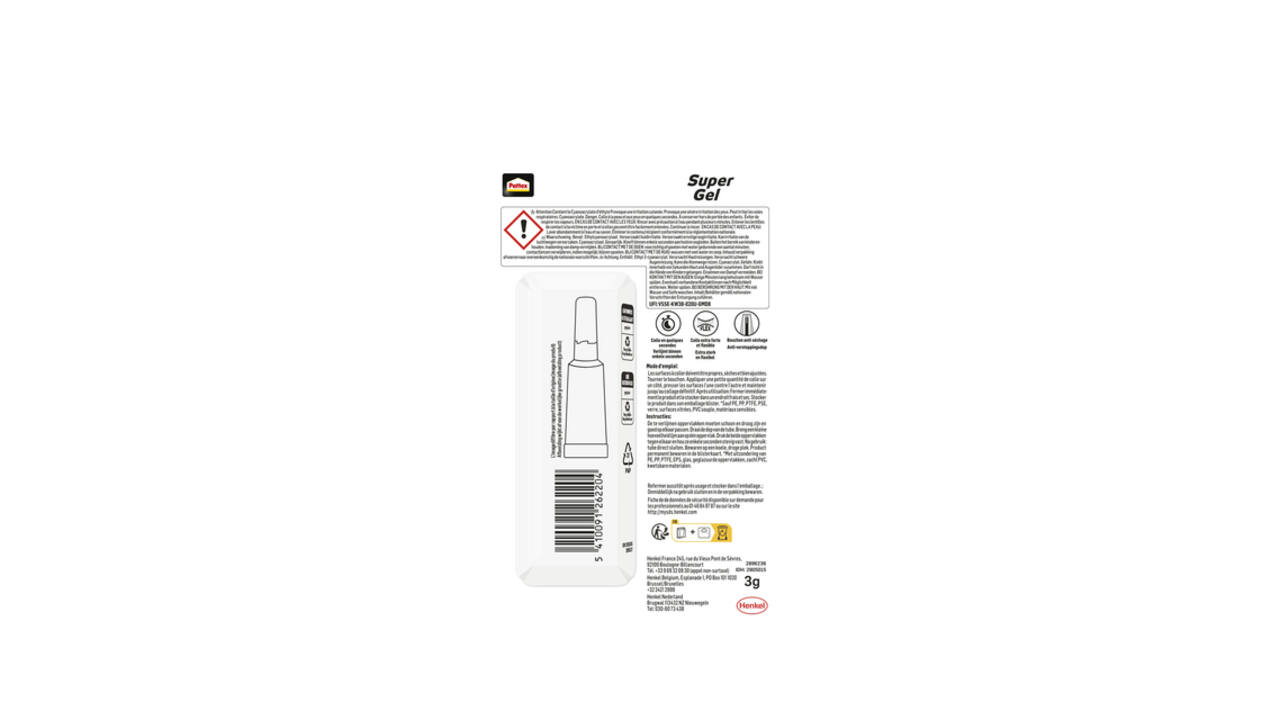 Secondelijm Pattex super gel tube 3gram op blister