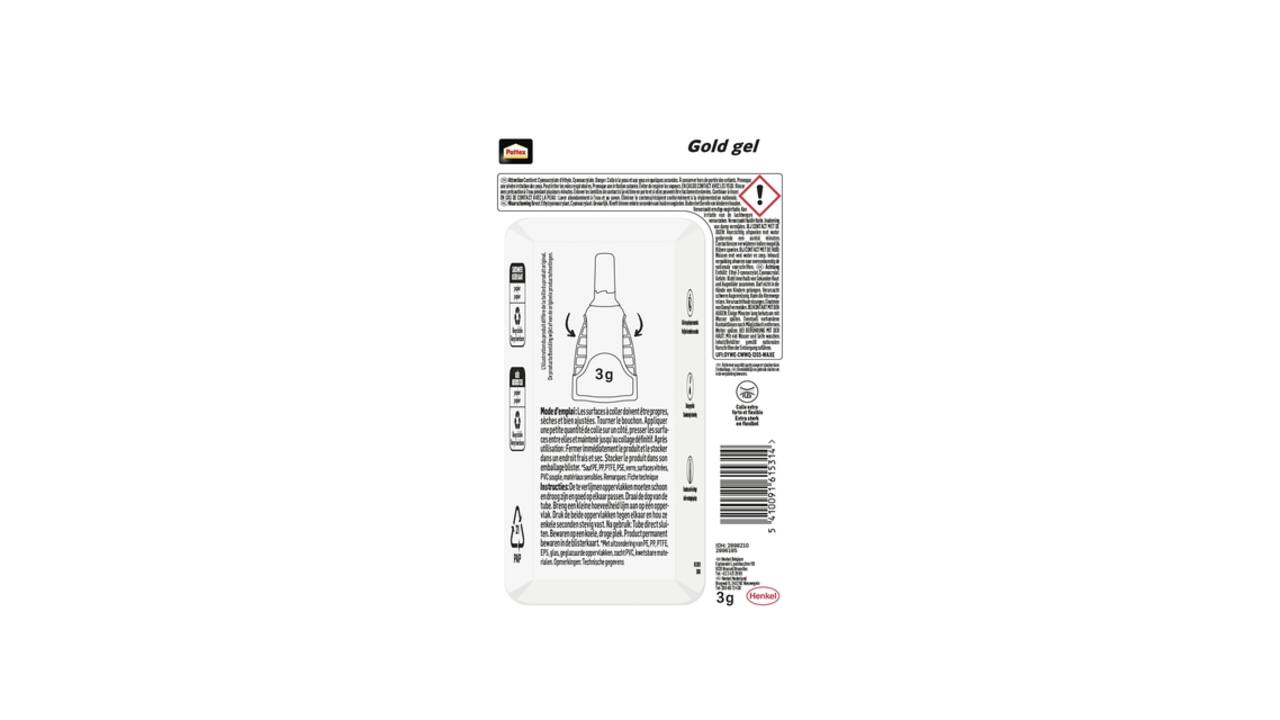 Secondelijm Pattex Gold GEL tube 3 gram op blister